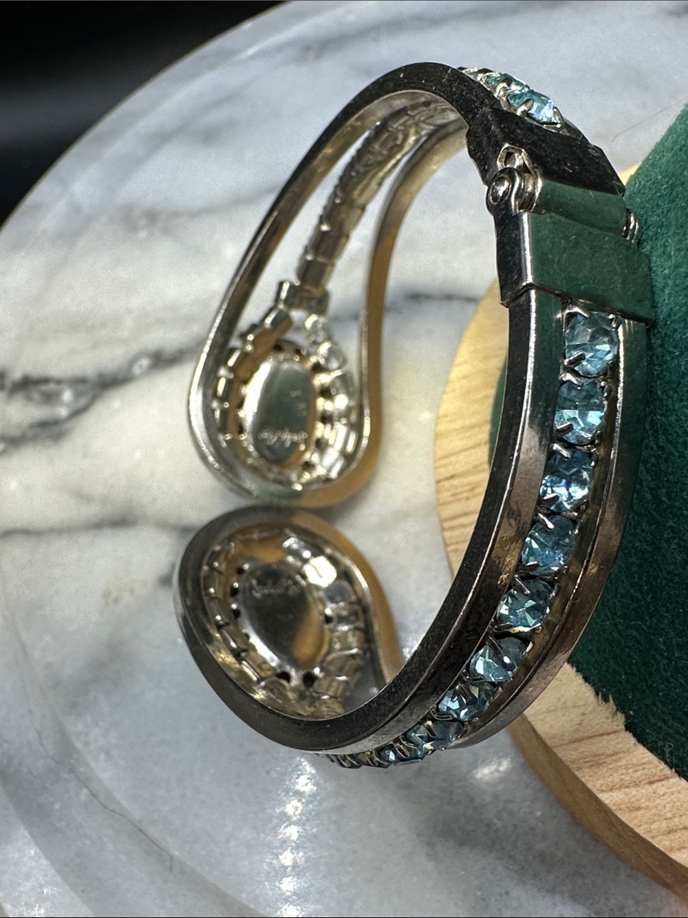 Mid Century Judy Lee Mercury Glass Clamp Rhinstone Bracelet - Picture 5 of 10